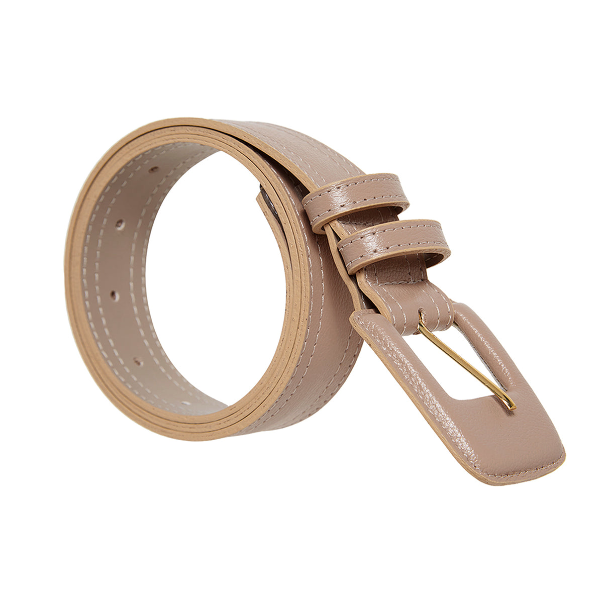 [LOW CLASSIC] / ☆ 24FW SSQUARE BUCKLE LEATHER BELT / BEIGE Women's Genuine Leather Belt with Rectangle Buckle in Beige