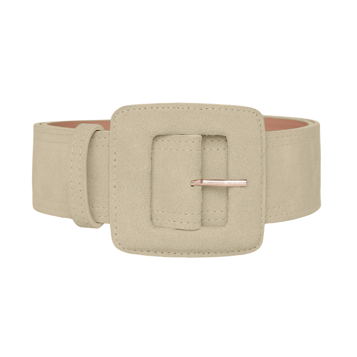 HOBO Neutral Beige Leather Belt with Square Silver Buckle Vintage Vintage Boho Neutral Beige Skinny Leather Belt With Silver  main image 2