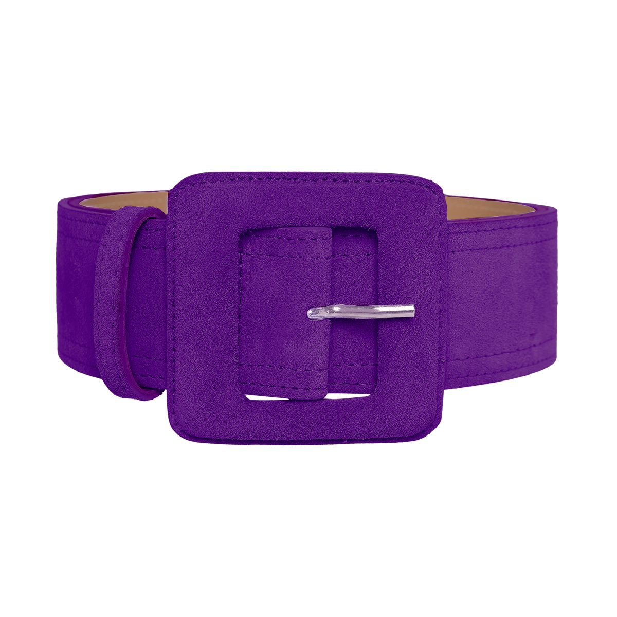 Wine-Suede-Square-Buckle-Belt-