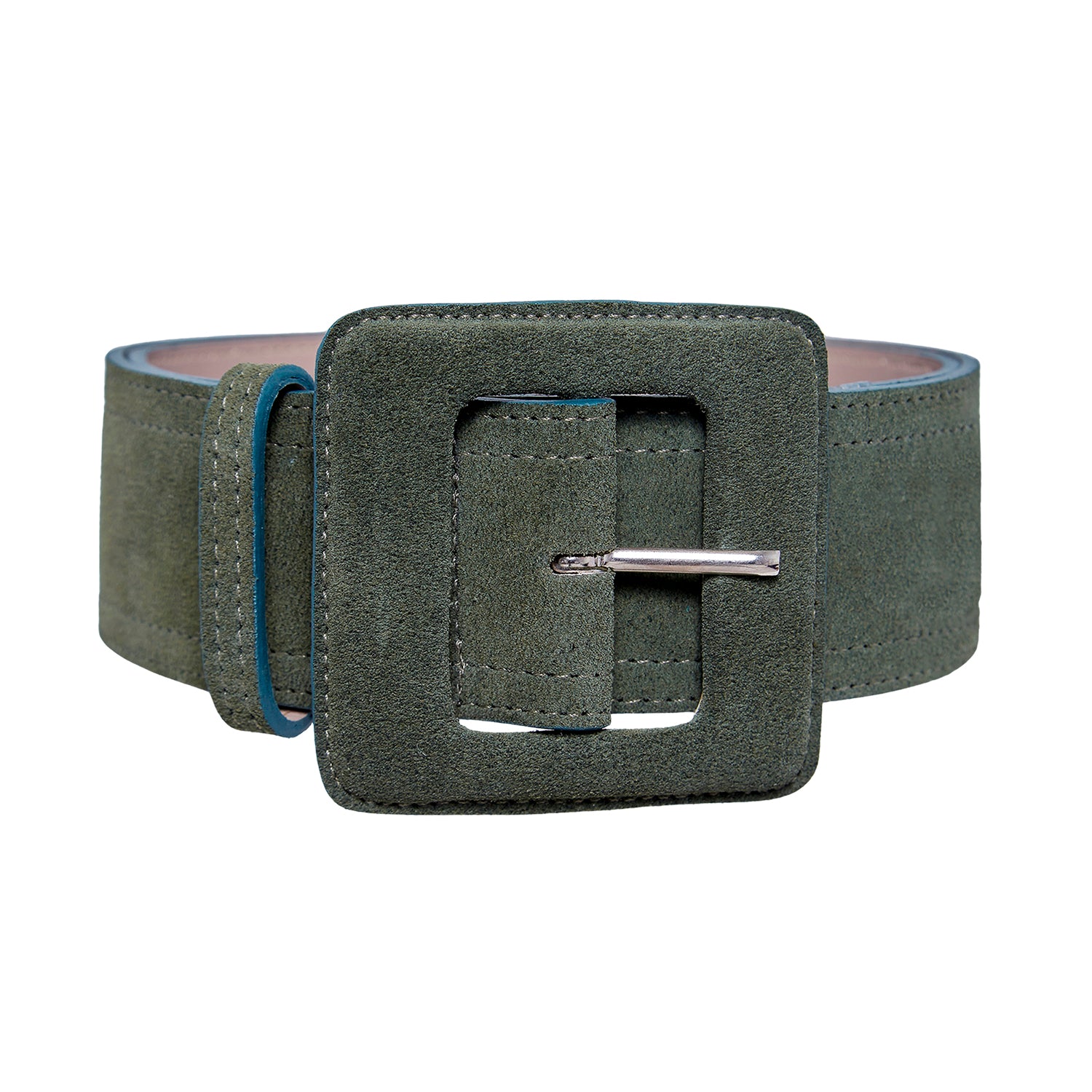 Suede and Caiman Crocodile Belt with O-ring Buckles - w