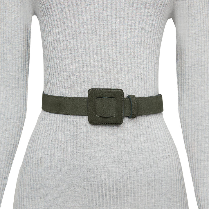 Women's Leather Belt - Suede Leather Belt with Mini Square Buckle