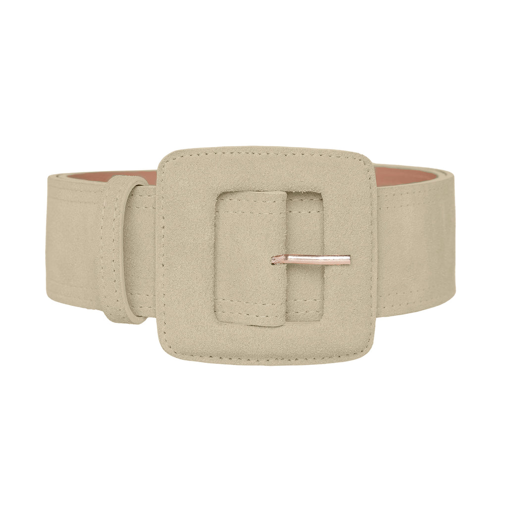 Women's Leather Belt - Suede Leather Belt with Square Buckle in