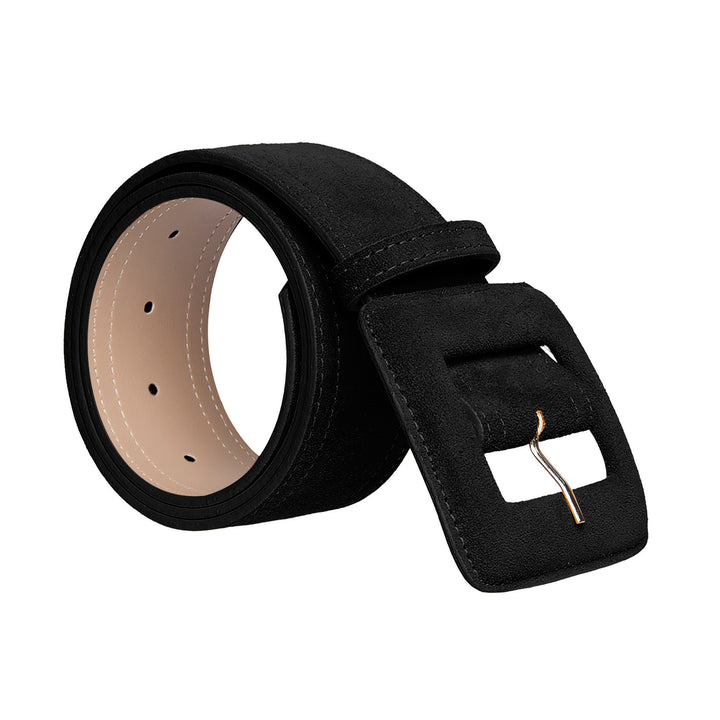 Women's Leather Belt - Suede Leather Belt with Square Buckle in Black BeltBe Women's Leather Belt - Suede Leather Belt with Square Buckle in Black BeltBe