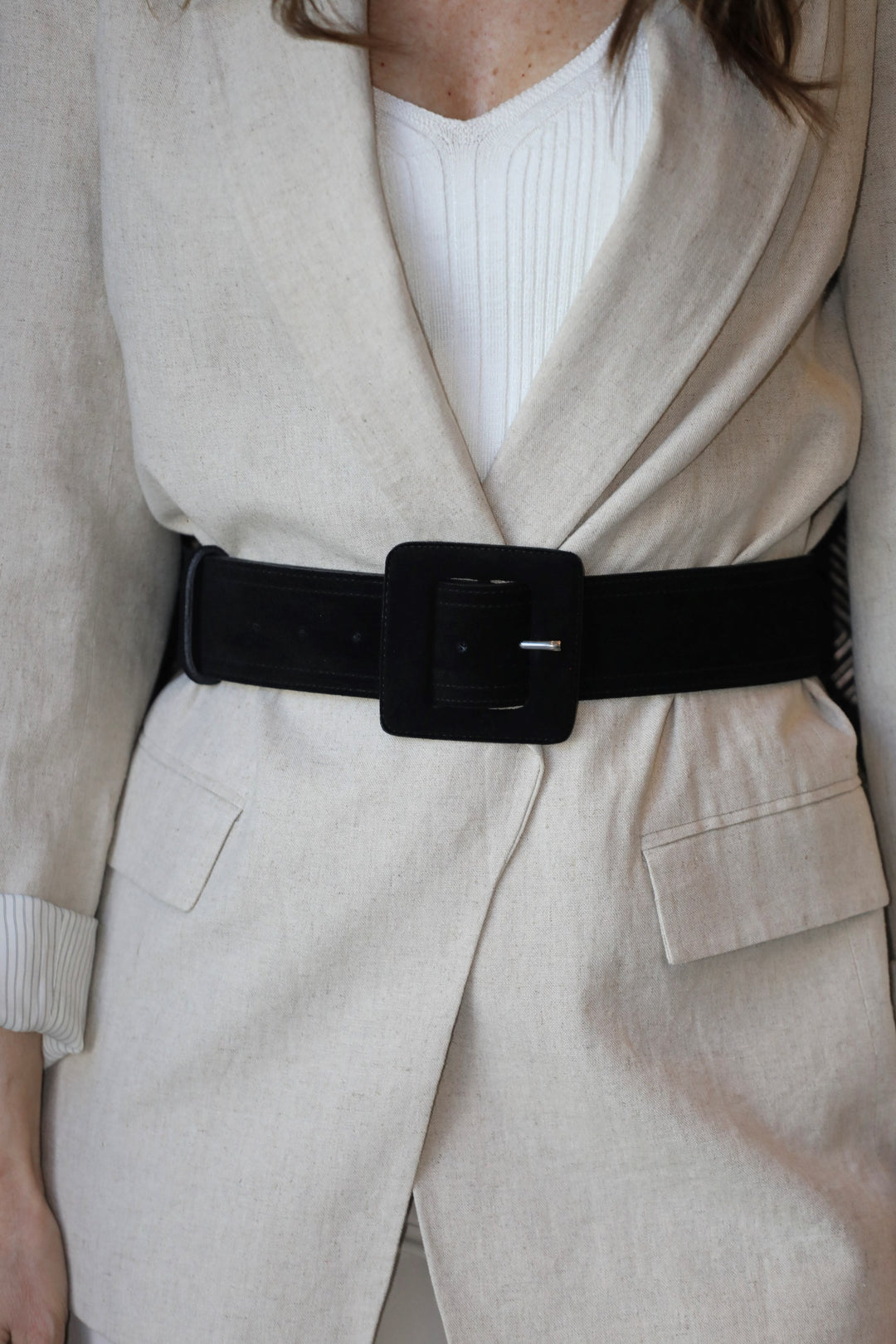 Bally Vintage Women’s Suede Square Buckle Belt Suede Square Buckle Belt - Off White | BeltBe | Wolf & Badger main image 2