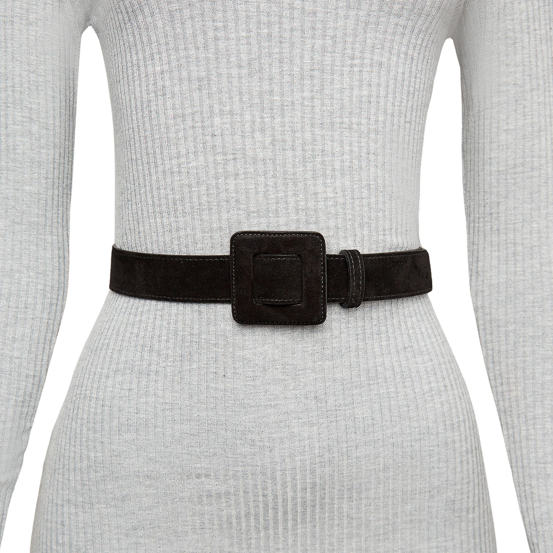 BlackSuedeMiniSquareBuckleBelt