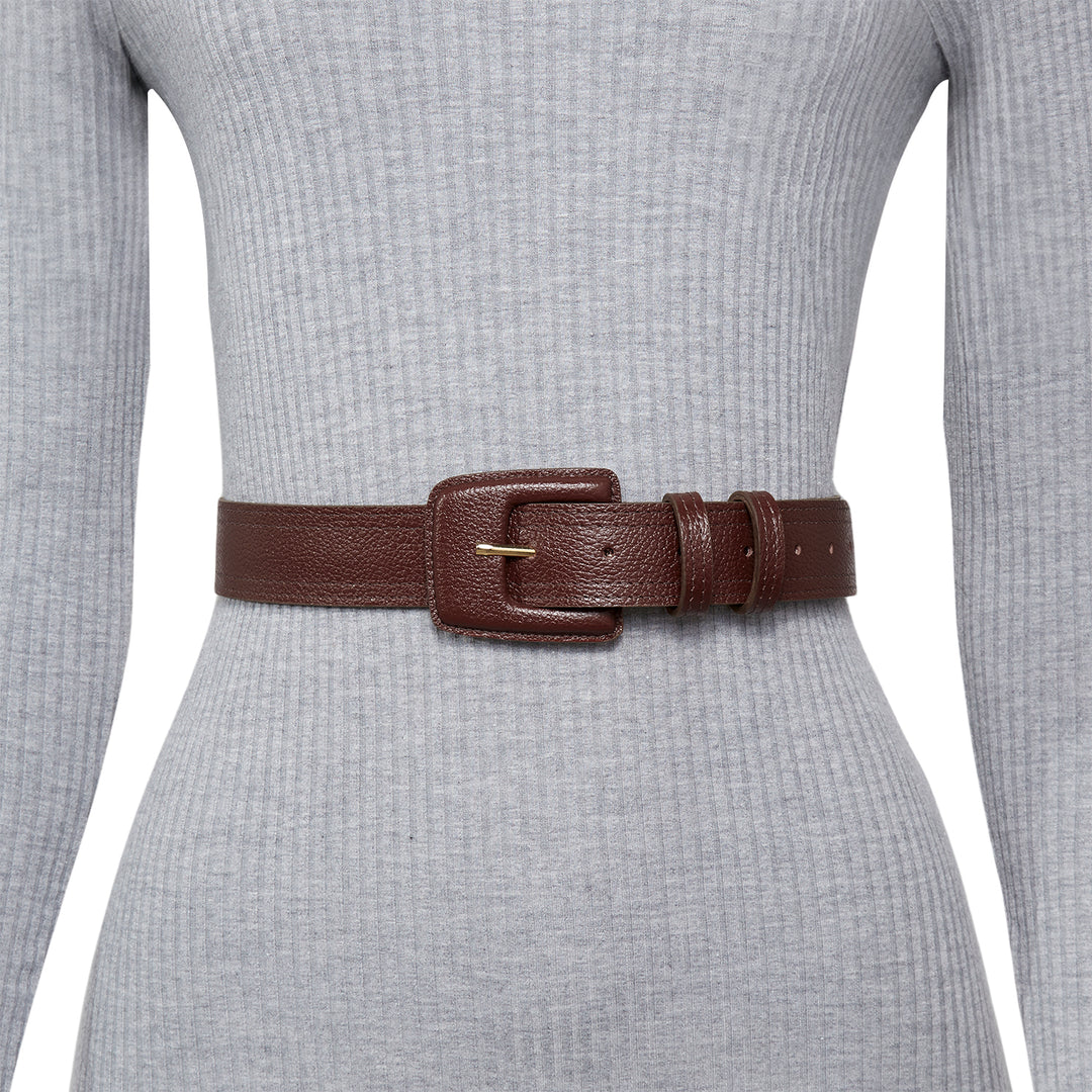 Women's Genuine Leather Belt with Rectangle Buckle in Brown – BeltBe