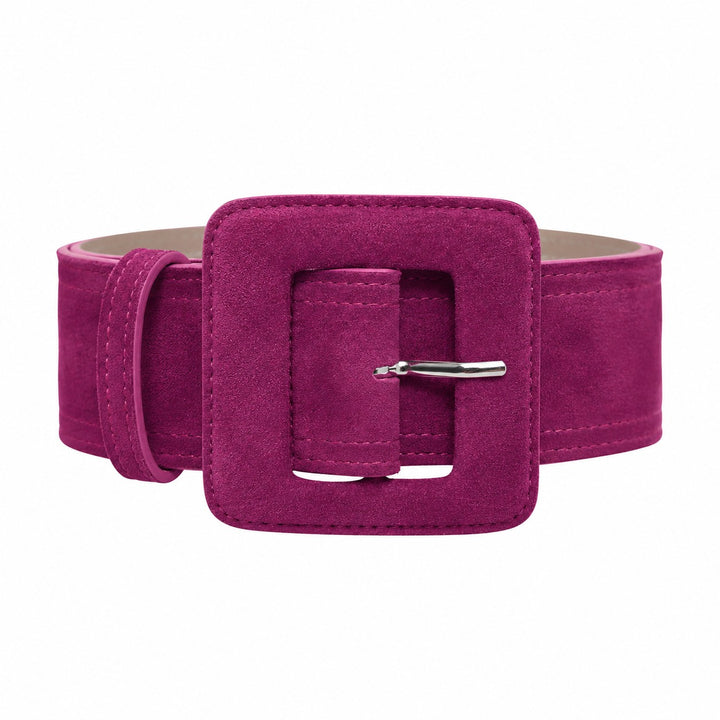 Women's Leather Belt - Suede Leather Belt with Square Buckle in