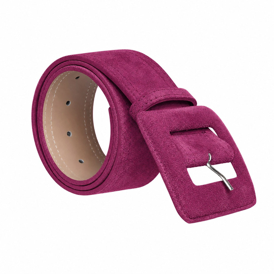Women's Leather Belt - Suede Leather Belt with Square Buckle in