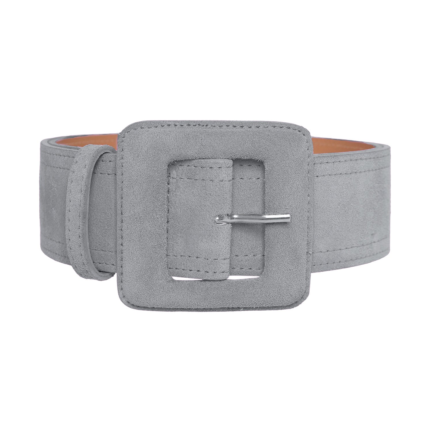 Gray-Suede-Square-Buckle-Belt- Gray-Suede-Square-Buckle-Belt-