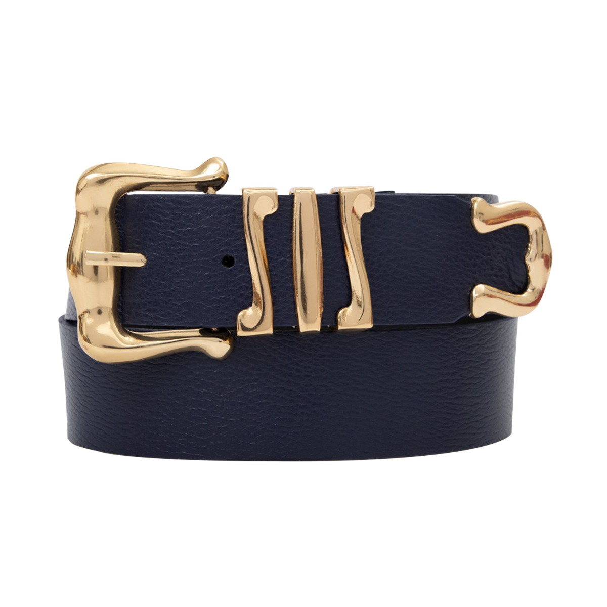 Women's Leather Belt - Navy Blue Belt with Gold Metal Buckle – BeltBe
