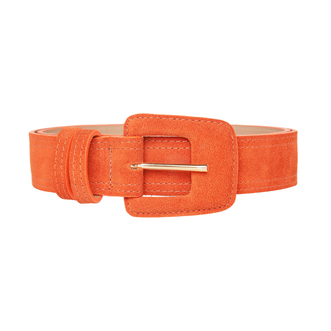 Women's Genuine Leather Suede Belt with Rectangle Buckle in