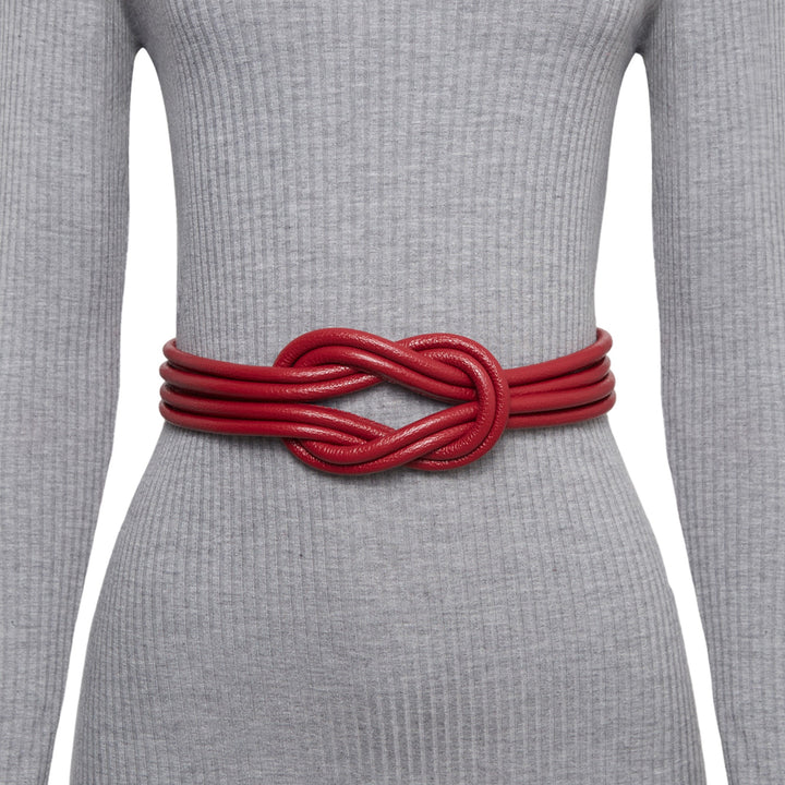 French Connection Red Leather Chinese Knot Belt | Elastic Waist Statement Belt Women main image 2