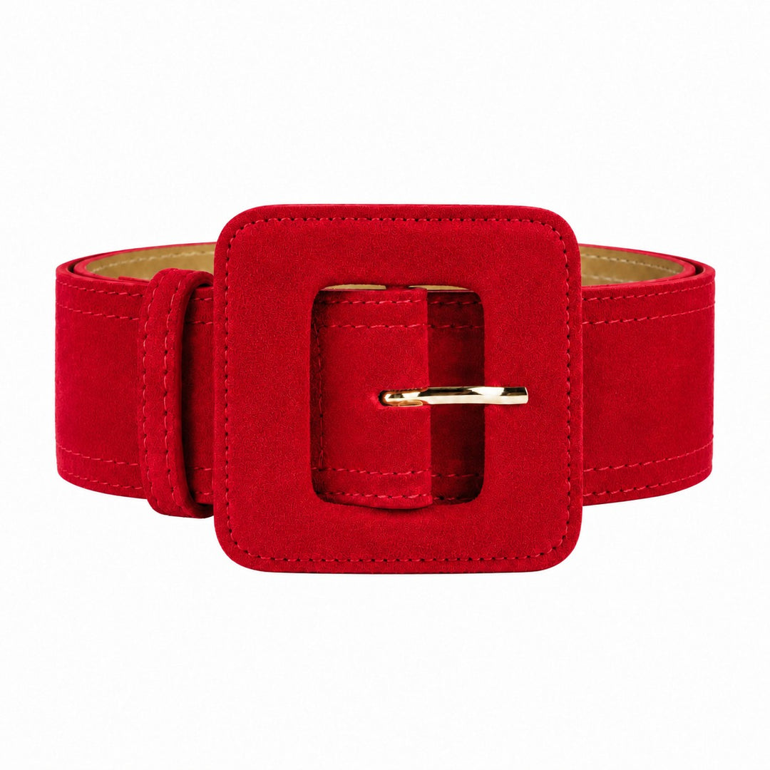 Women's Leather Belt - Suede Leather Belt with Square Buckle in