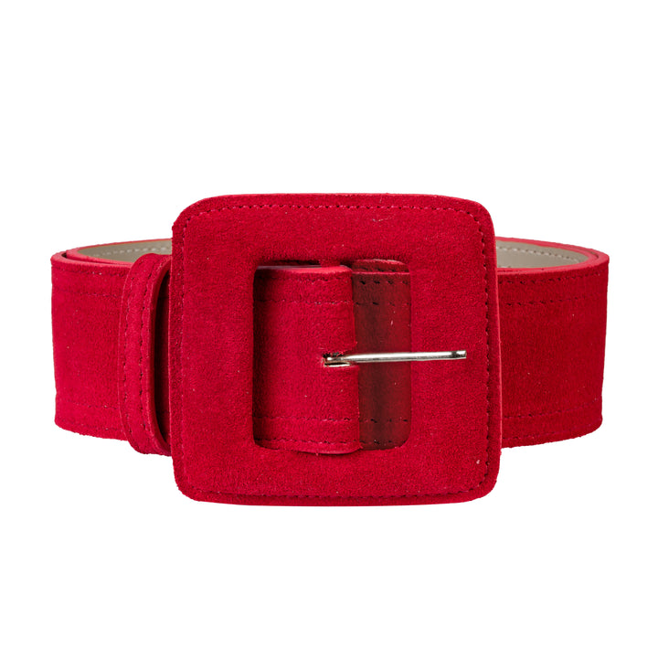 Women's Leather Belt - Suede Leather Belt with Square Buckle in