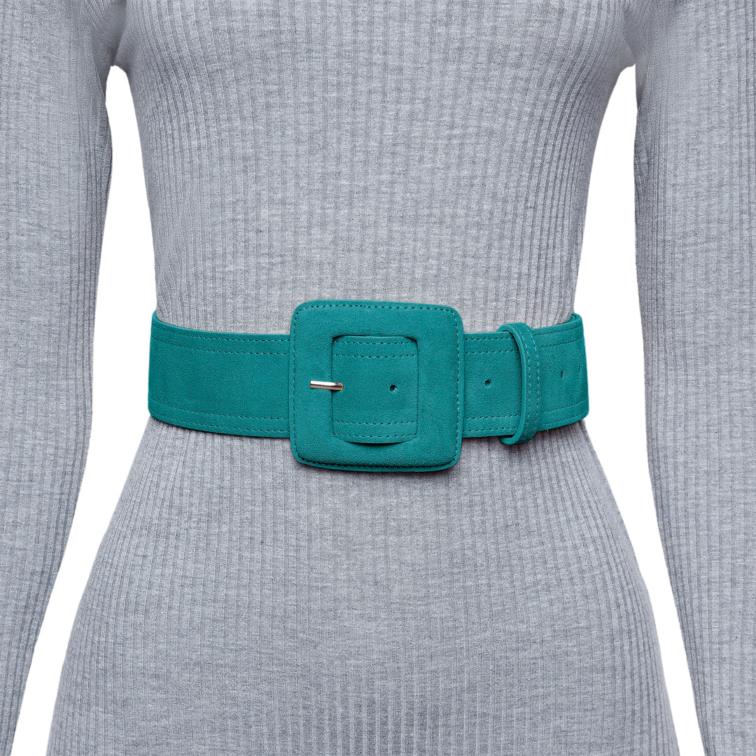 Teal-Suede-Square-Buckle-Belt-