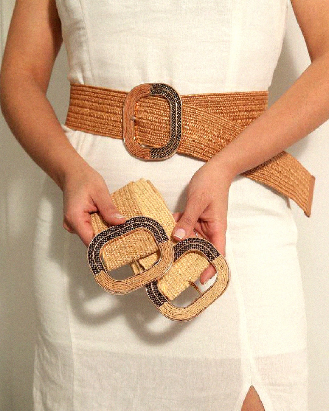 Wide Stretch Woven Straw Belt - Beige - Size S/M – BeltBe display picture 1