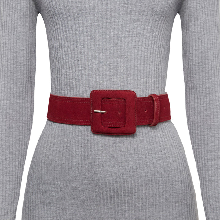Wine-Suede-Square-Buckle-Belt-