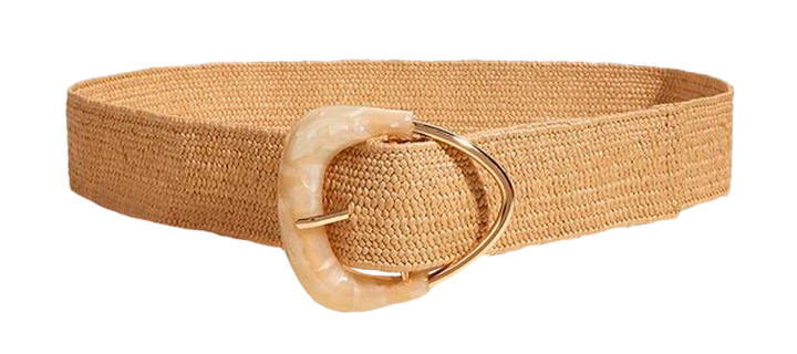 5313 Women\'s Woven Rattan Wide Stretch Straw Belt With Round Buckle Beige Elerevyo Woven Wide Stretch Belts, Straw Rattan Buckle  main image 2