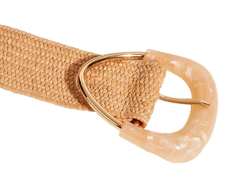Straw Woven Elastic Belt with Triangle Buckle - Beige – BeltBe display picture 1