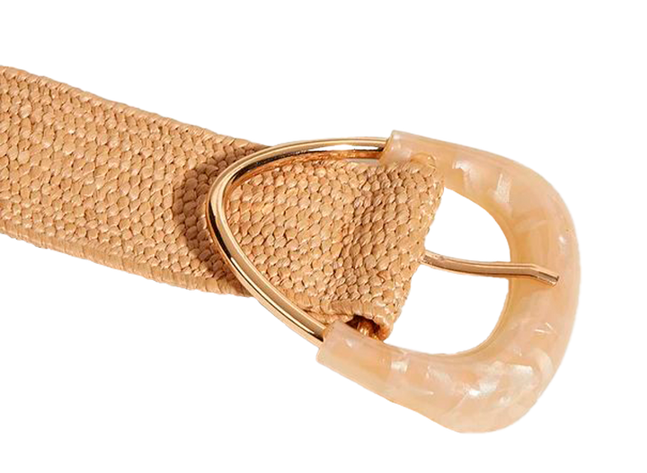 Straw Woven Elastic Belt with Triangle Buckle - Beige – BeltBe display picture 3