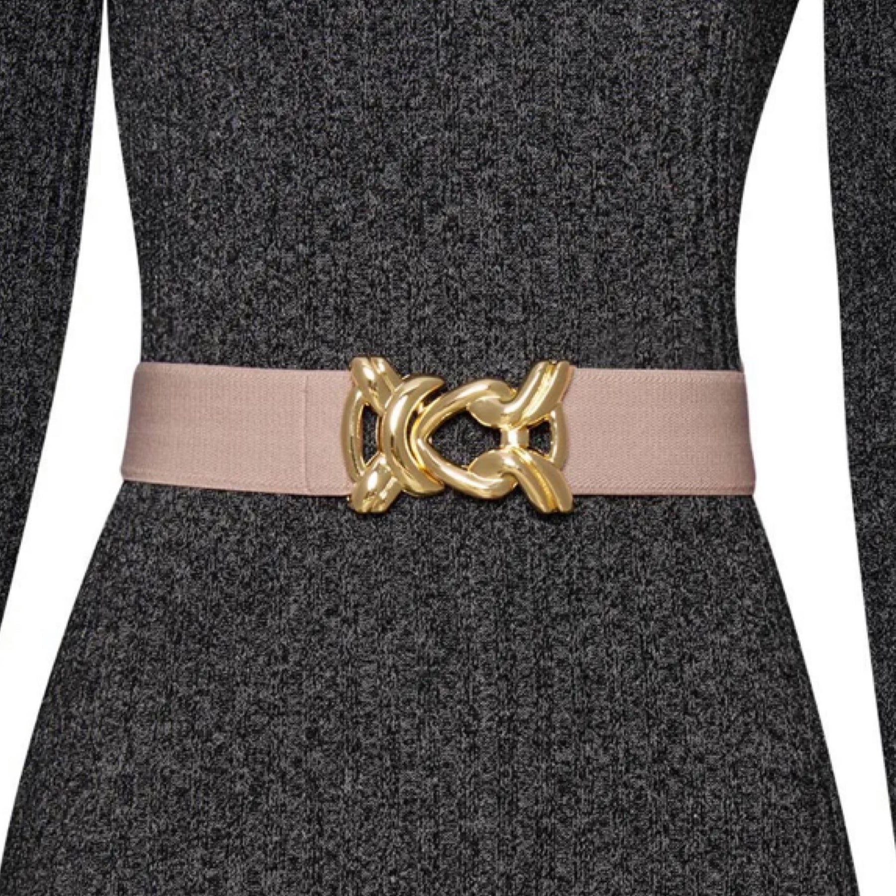 Stretch Belt With Gold Metal Knot Buckle - Black, BeltBe